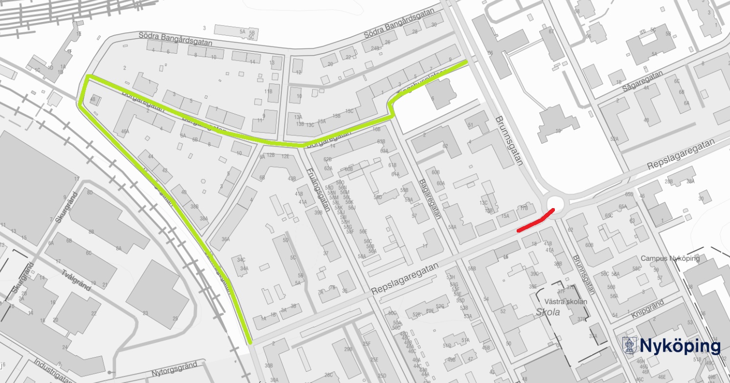 karta med omledningsväg