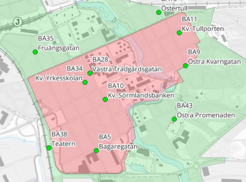karta över parkeringsautomater som blir kvar