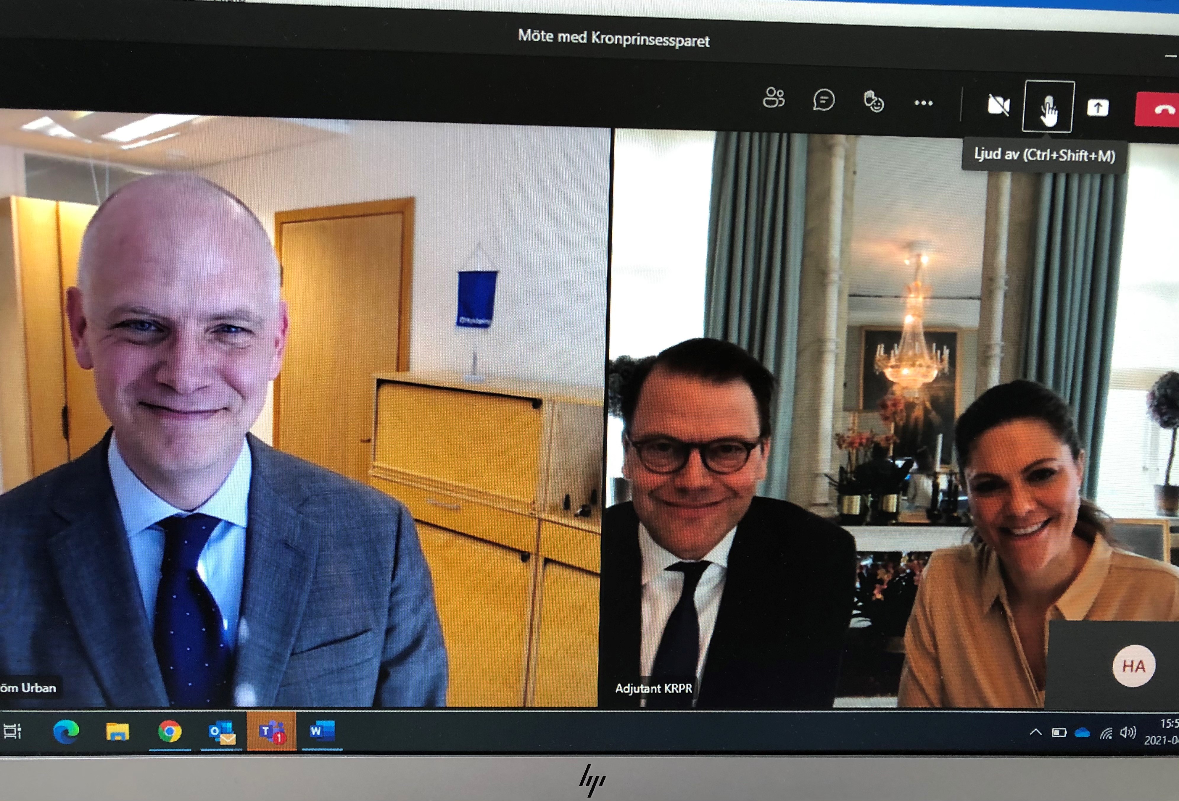 KSO Urban Granström i digitalt möte med prins Daniel och kronprinsessan Victoria.