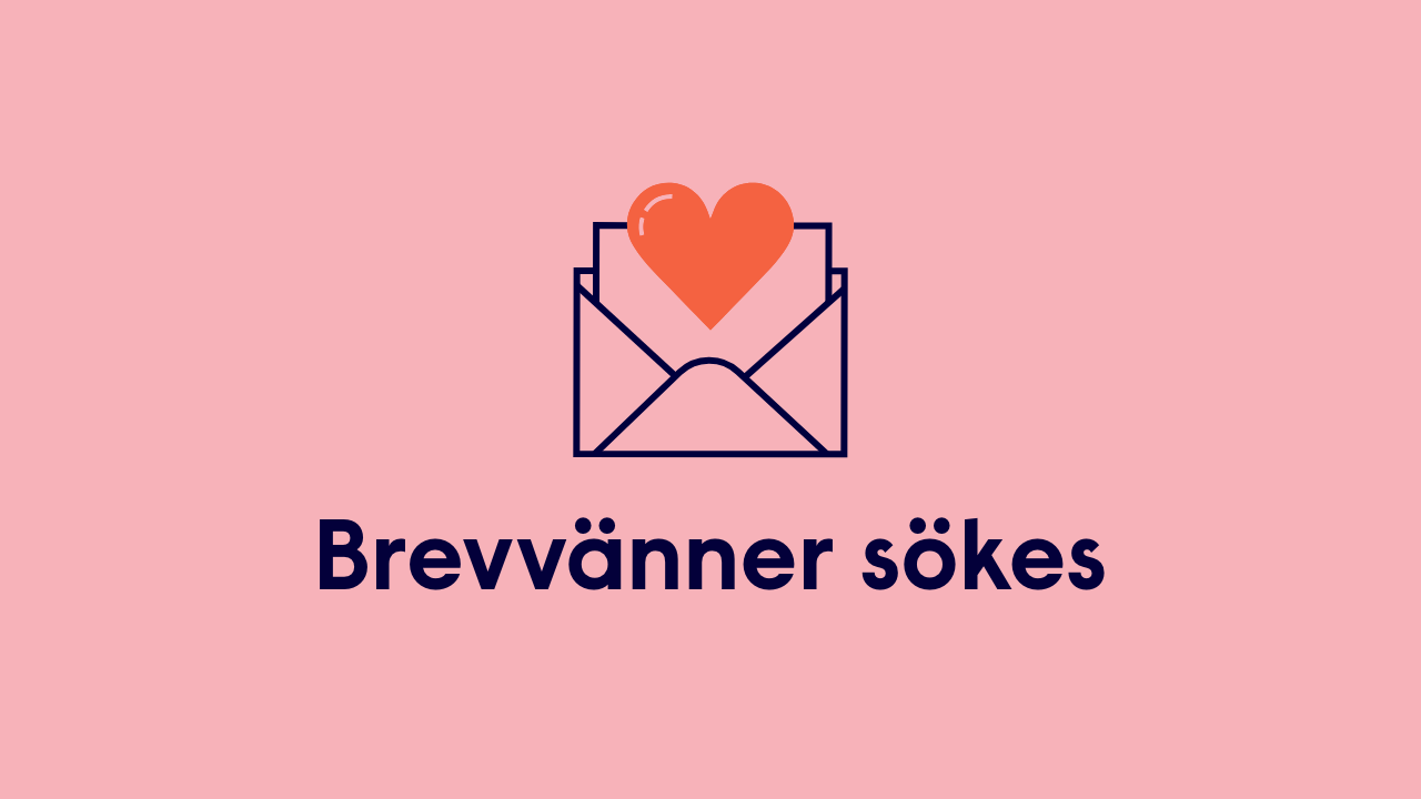 Rosa bakgrund med ett brev och  text brevvän sökes
