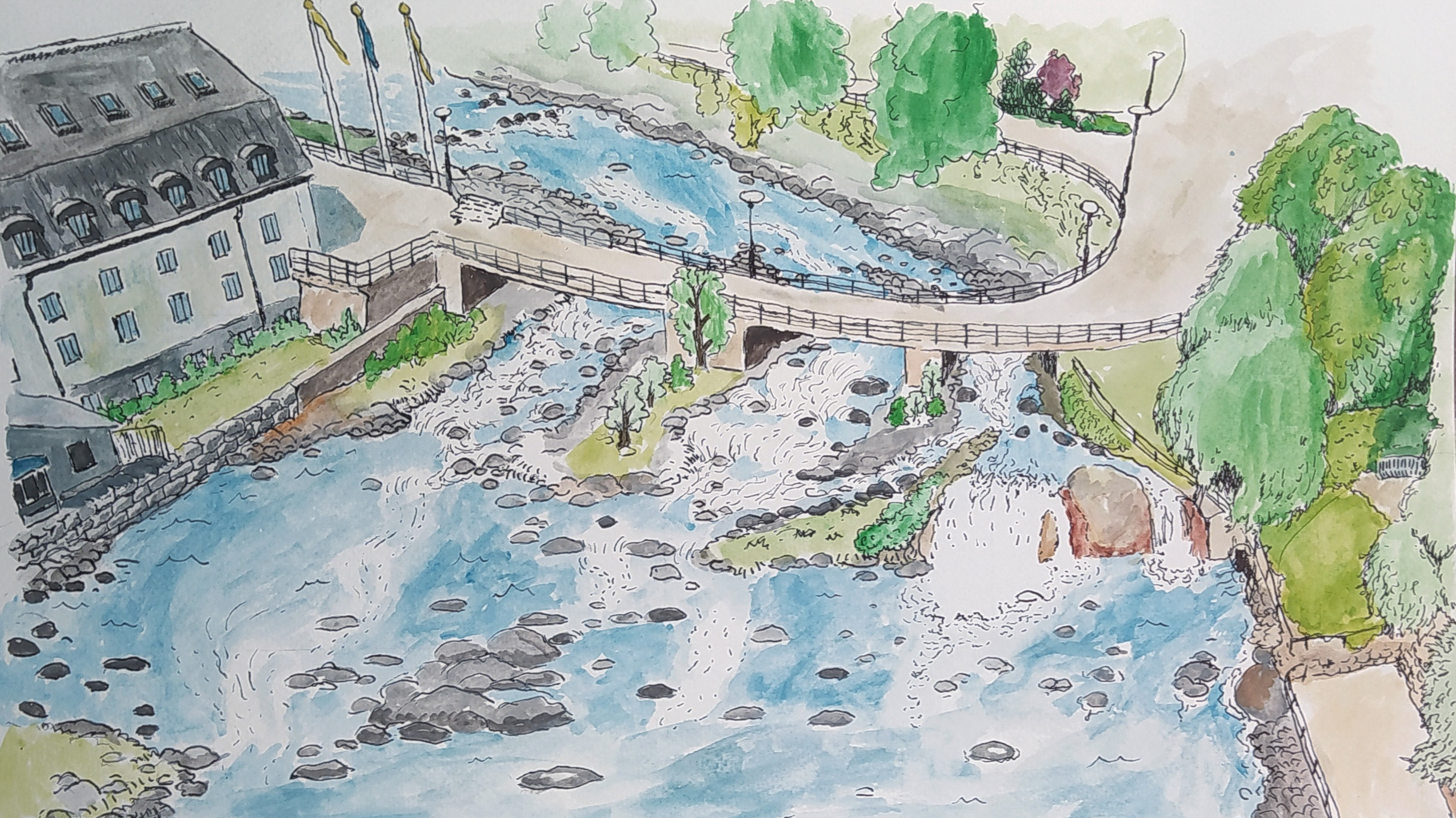 Illustration ovanifrån på Nyköpingsån