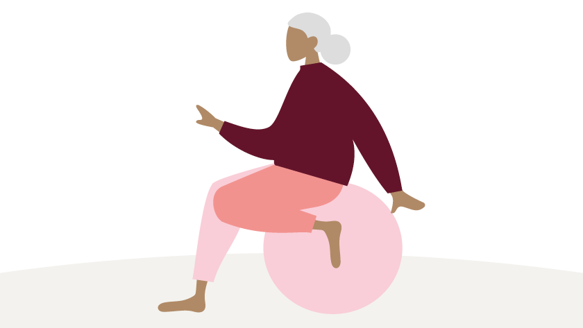 Illustration på kvinna som sitter på stor boll