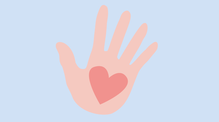Illustration på en hand i stopptecken med ett hjärta på Illustration på en hand i stopptecken med ett hjärta på