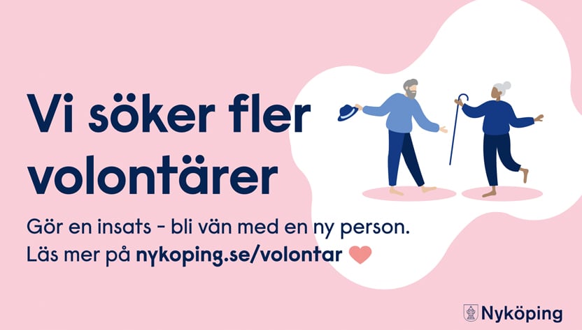 Illustration med texten: Vi söker fler volontärer. Gör en insats - bli vän med en ny person