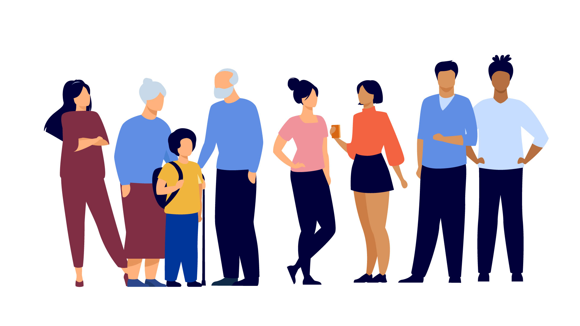 Illustration av en grupp med anhöriga. 