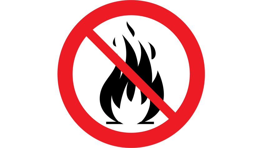 Symbol. Eldsflamma som är överkryssad.