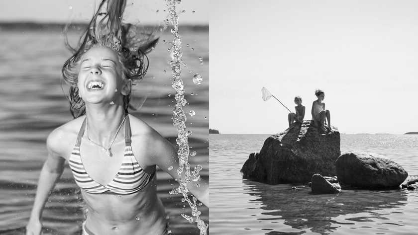 Svartvit bild vid havet i Nyköping. Alla modeller kommer från Nyköping.