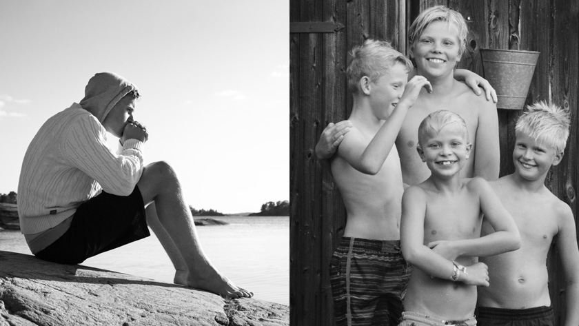 Svartvit bild vid havet i Nyköping. Alla modeller kommer från Nyköping.