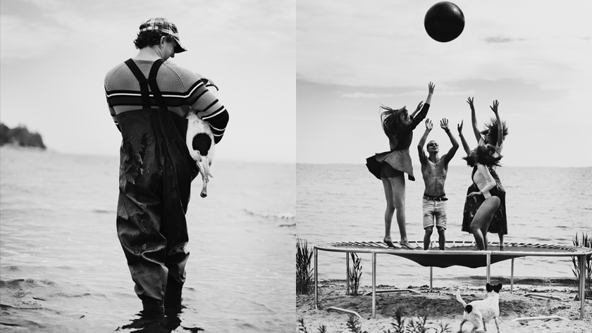 Svartvit bild vid havet i Nyköping. Alla modeller kommer från Nyköping.